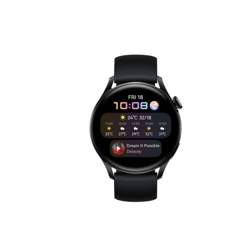 Huawei - Watch 3 Active - 4G - Bracelet Fluoroelastomère Noir - Montre mixte unisexe