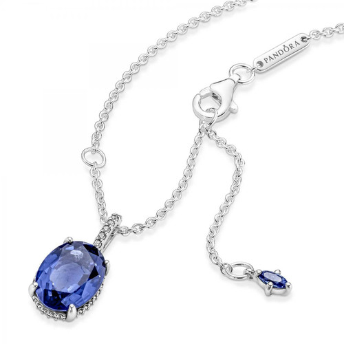 Pandora - Collier & pendentif ovale bleu + Clous d'oreilles ovale bleu scintillants Pandora Timeless - Bijoux Pandora