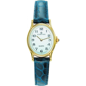 Certus - Montre Femme Certus 646462 - Bracelet Cuir Croco Bleu - Montre Femme Ovale