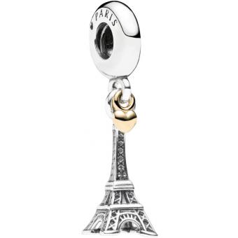 Pandora - Charm Pendant Pandora Moments Tour Eiffel Paris et Cœur - Bijoux Dores