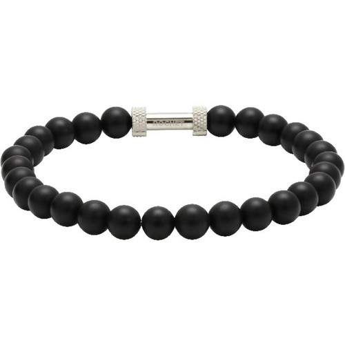 Bracelet Rochet B266001 - ZEN Perles Agate Noires Acier Moleté Homme