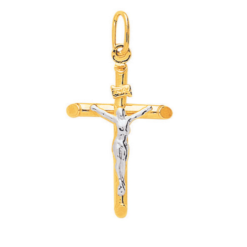 Stella - Pendentif Croix Christ or bicolore - Collier et Pendentif