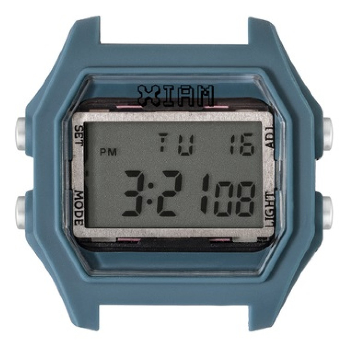 montre i am the watch iam-112 - boîtier bleu canard aspect gomme boutons argent / ecart corne 20 mm