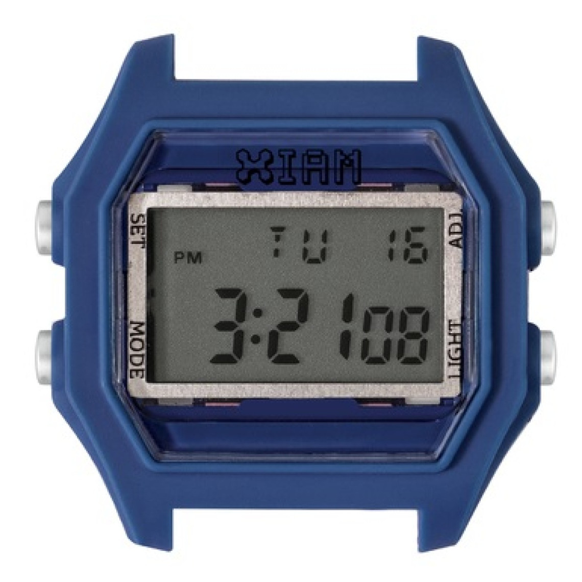 montre i am the watch iam-113 - boîtier bleu aspect gomme boutons argent / ecart corne 20 mm