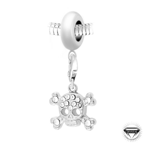 Charm perle Tête de Mort orné de cristaux Swarovski par SC Crystal Paris® BEA0044+CH0120-argent