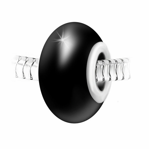 So Charm Bijoux - Charm perle verre nacré noir et acier par SC Crystal - Bijoux Acier