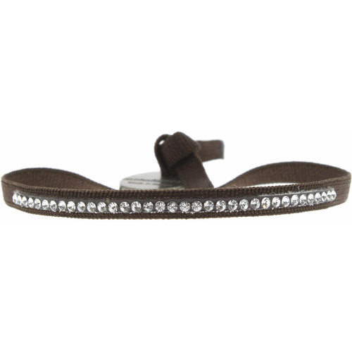 Bracelet Les Interchangeables A17646 - Bracelet Tissu Marron Cristaux de haute qualité Femme