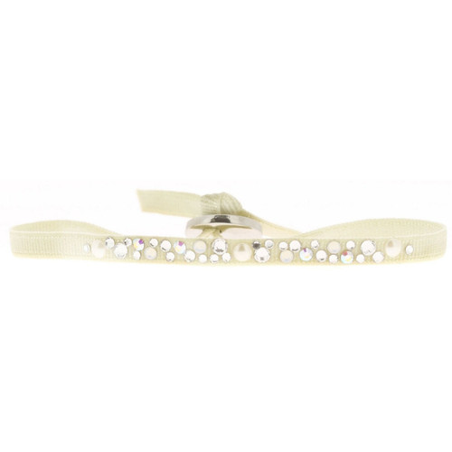Bracelet Les Interchangeables A36647 - Bracelet Tissu Beige Cristaux de haute qualité Femme