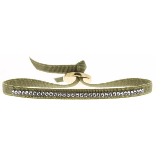 Bracelet Les Interchangeables A36784 - Bracelet Tissu Vert Cristaux de haute qualité Femme