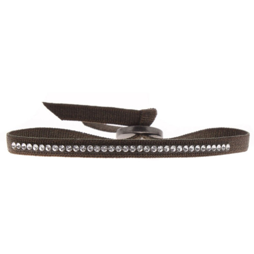 Bracelet Les Interchangeables A37664 - Bracelet Tissu Marron Cristaux de haute qualité Femme