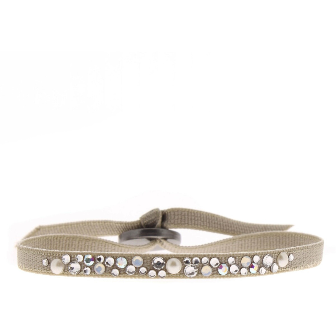 Bracelet Les Interchangeables A37677 - Bracelet Tissu Marron Cristaux de haute qualité Femme