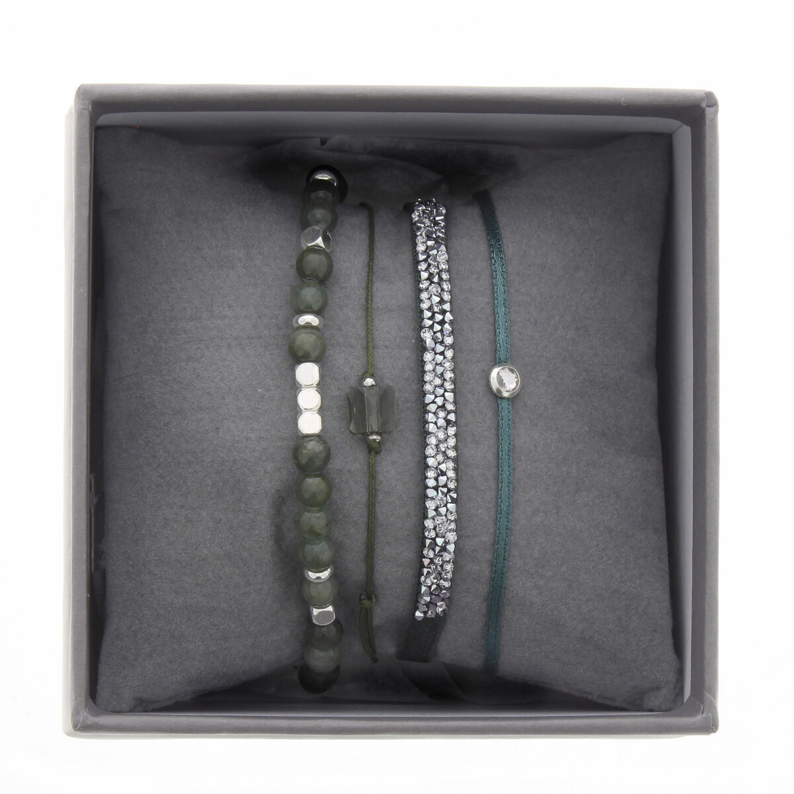 Bracelet Les Interchangeables A38631 - Bracelet Tissu Vert Cristaux de haute qualité Femme