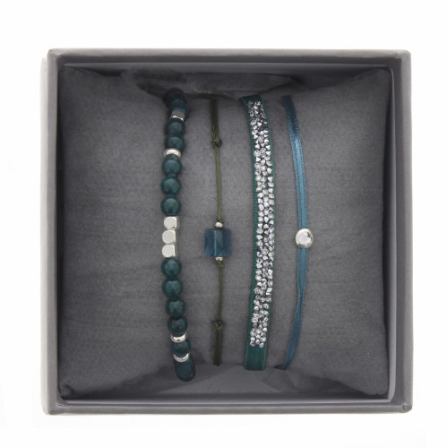 Bracelet Les Interchangeables A38643 - Bracelet Tissu Bleu Cristaux de haute qualité Femme