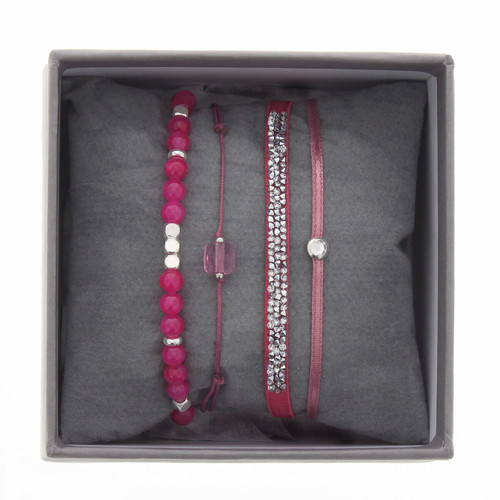 Bracelet Les Interchangeables A38648 - Bracelet Tissu Rose Cristaux de haute qualité Femme