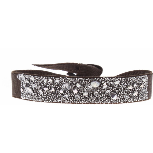 Bracelet Les Interchangeables A39573 - Bracelet Tissu Marron Cristaux de haute qualité Femme