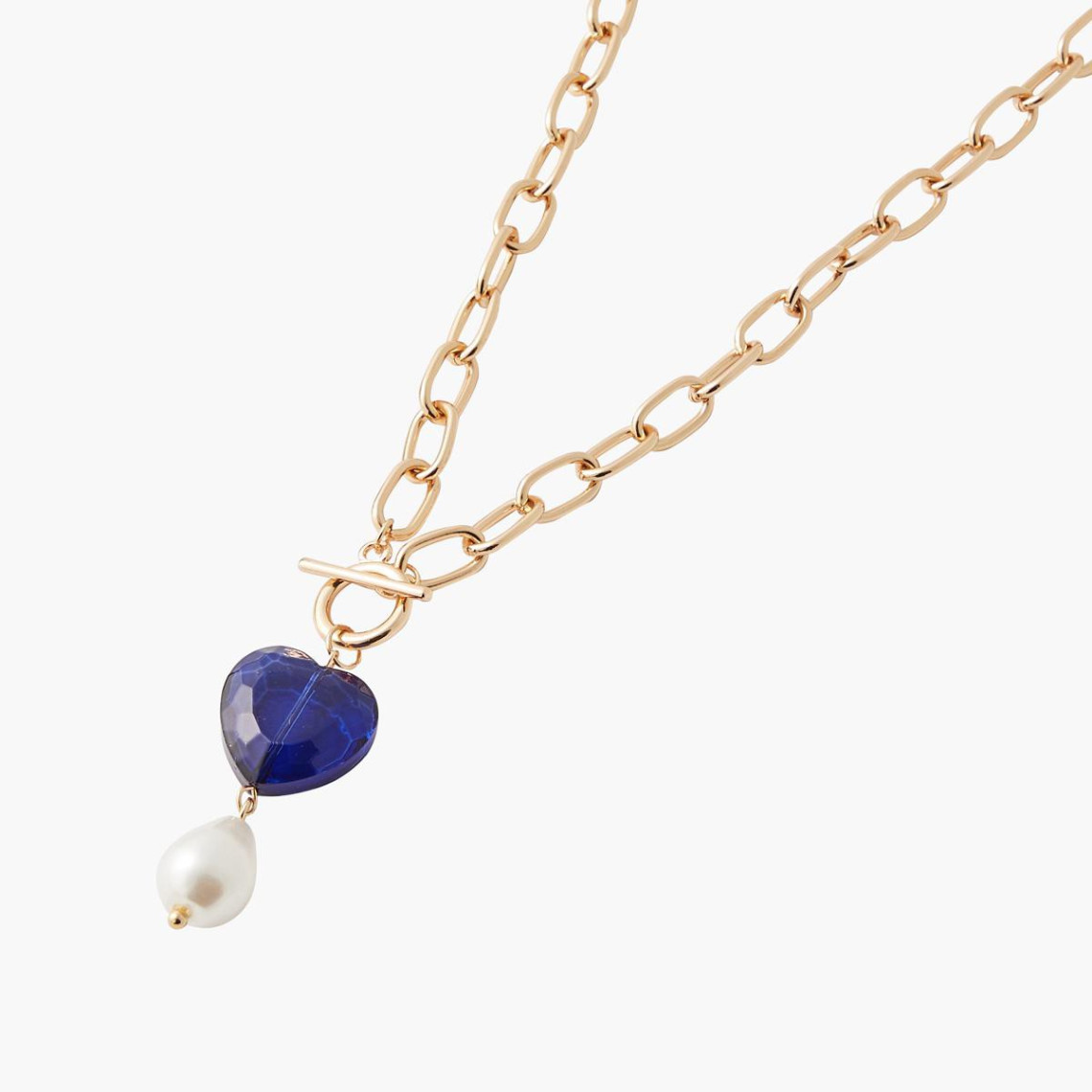 collier femme balaboosté court fermoir t avec perle d'imitation et perle forme c?ur - 3502456532762 métal bleu