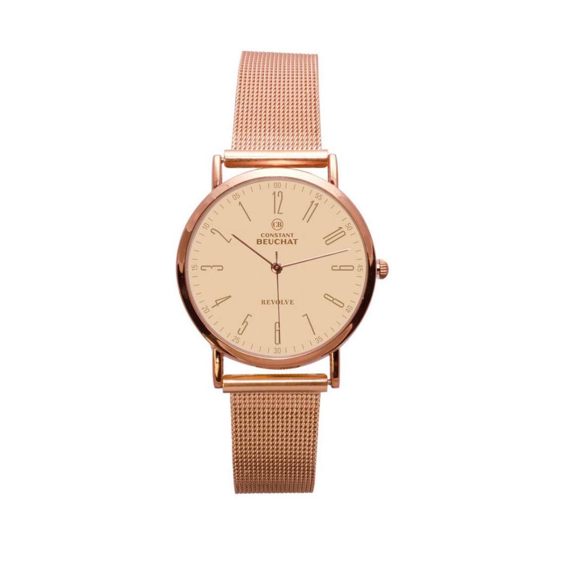 montre femme  beuchat montres revolve  cbr120-6 - bracelet acier doré rose
