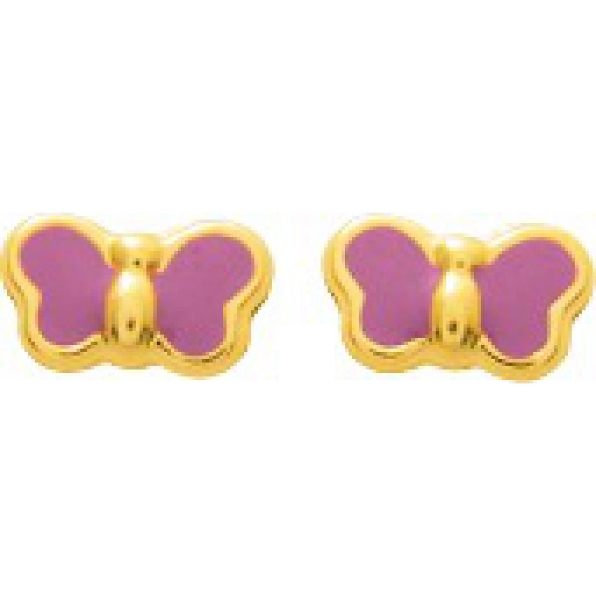 Boucles d'oreilles Papillons laque Or 375/1000 jaune forme originale colorée à vis (9K)