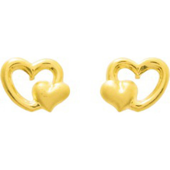 Stella - Boucles d'oreilles Double Coeurs Imbriqués 750/1000 jaune (18K) - Bijoux Coeur
