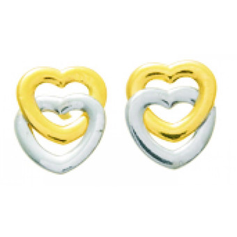 Stella - Boucles d'oreilles Coeurs doublés Or 750/1000 jaune et blanc (18K) - Boucles d oreille enfant