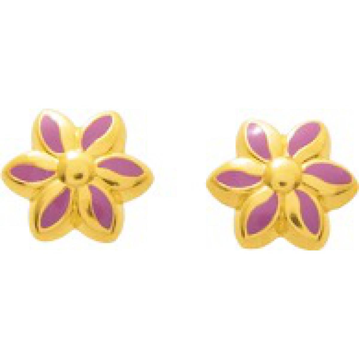 Boucles d'oreilles Roses tourbillonnantes laque or 750/1000 jaune (18K)