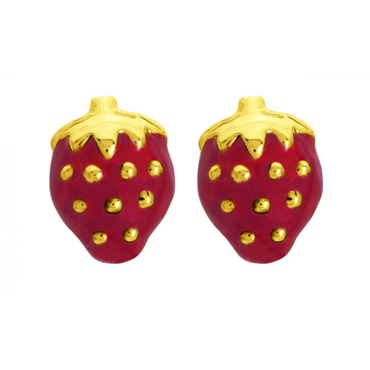 Boucles d'oreilles Fraises laquées rouges or 750/1000 jaune (18K)