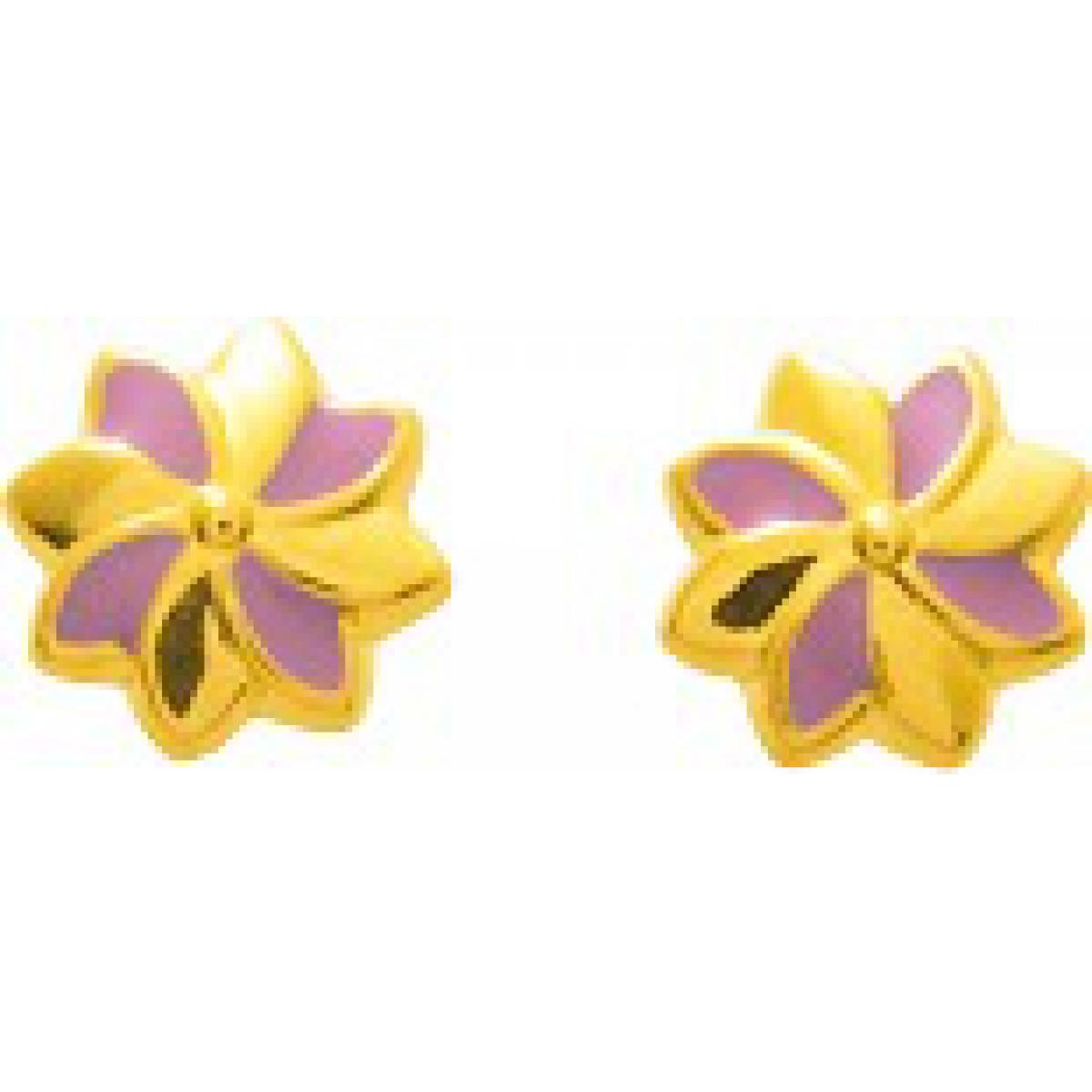 Boucles d'oreilles Fleurs laquées or 750/1000 jaune poussette à vis (18K)