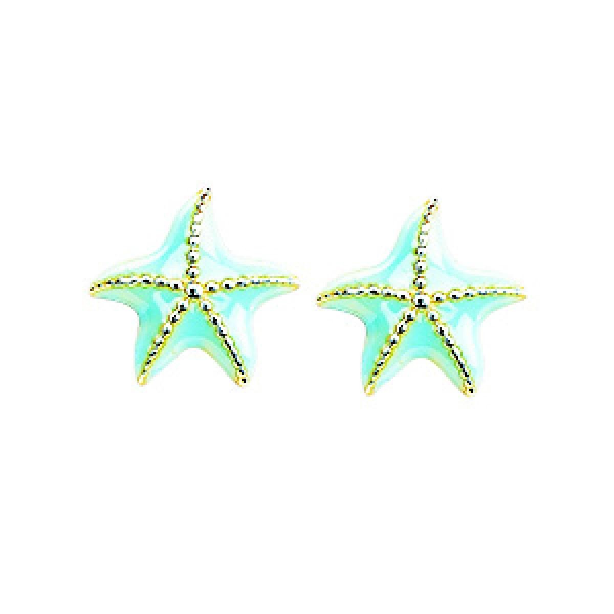 Boucles d'oreilles Etoiles de mer Bleu fushia Or 750/1000 jaune (18K)