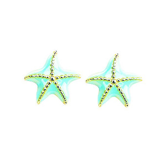 Stella - Boucles d'oreilles Etoiles de mer Bleu fushia Or 750/1000 jaune (18K) - Bijoux Etoile