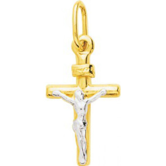 Stella - Pendentif Croix Christ or bicolore - Collier et Pendentif