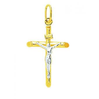 Stella - Pendentif Croix Christ or bicolore - Bijoux Croix
