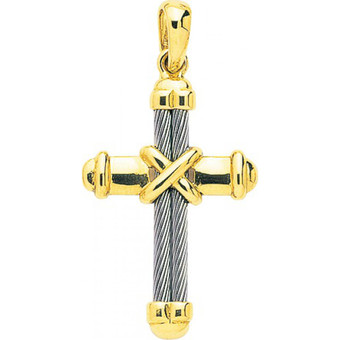 Stella - Pendentif Croix or 750/1000 jaune et acier  (18K) - Bijoux religieux
