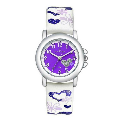 Montre Fille Certus 647457 - Bracelet Cuir Blanc/Violet
