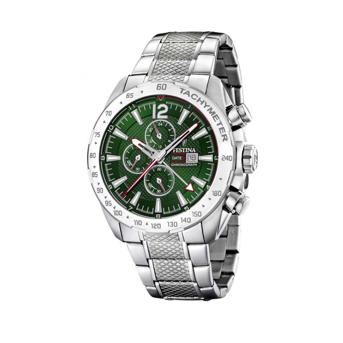 Montre Festina F20439-3 - Chrono Sport Dateur acier quartz cadran vert index et bracelet acier