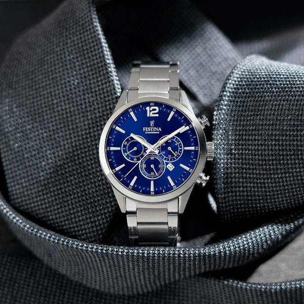 Montre Homme Festina F20343-7 - Chrono Timeless acier cadran bleu et bracelet acier