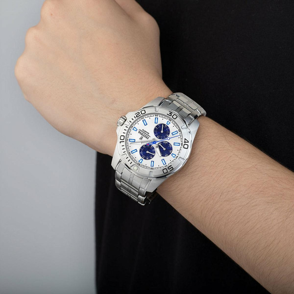 Montre Festina F20445-1 - Multifonction acier quartz cadran blanc compteurs bleus et bracelet acier