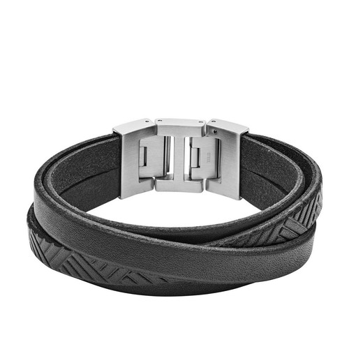 Fossil Bijoux - Bracelet Homme JF04343040 en cuir noir - Bracelet Cuir Homme