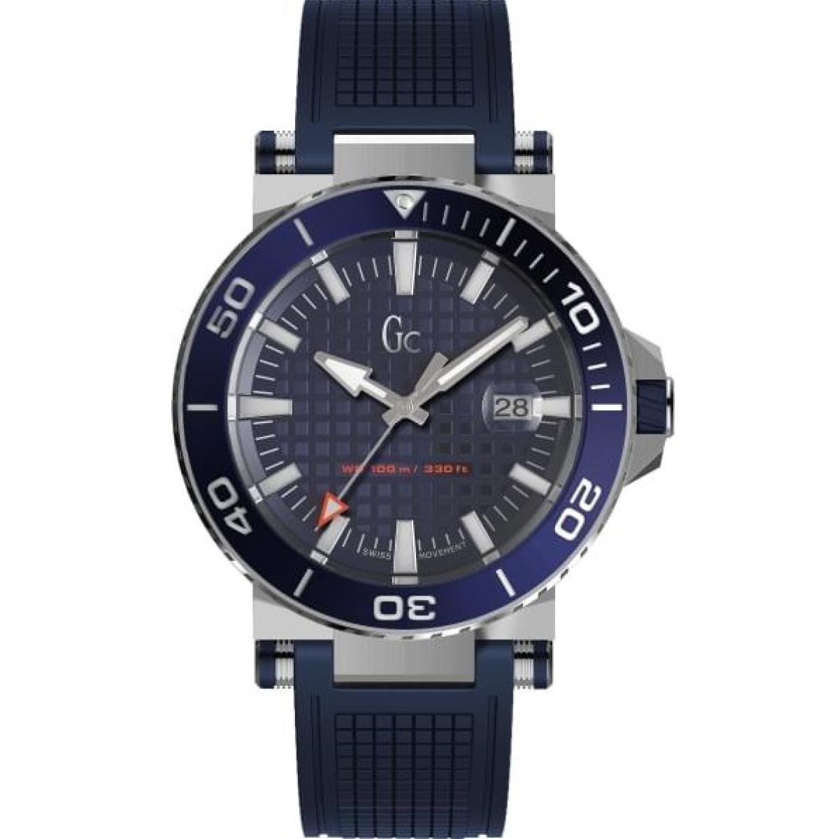 Promo : Montre GC Y36003G7 - Diver Code Boitier Acier Gris Bracelet Silicone Bleu Cadran Bleu Homme