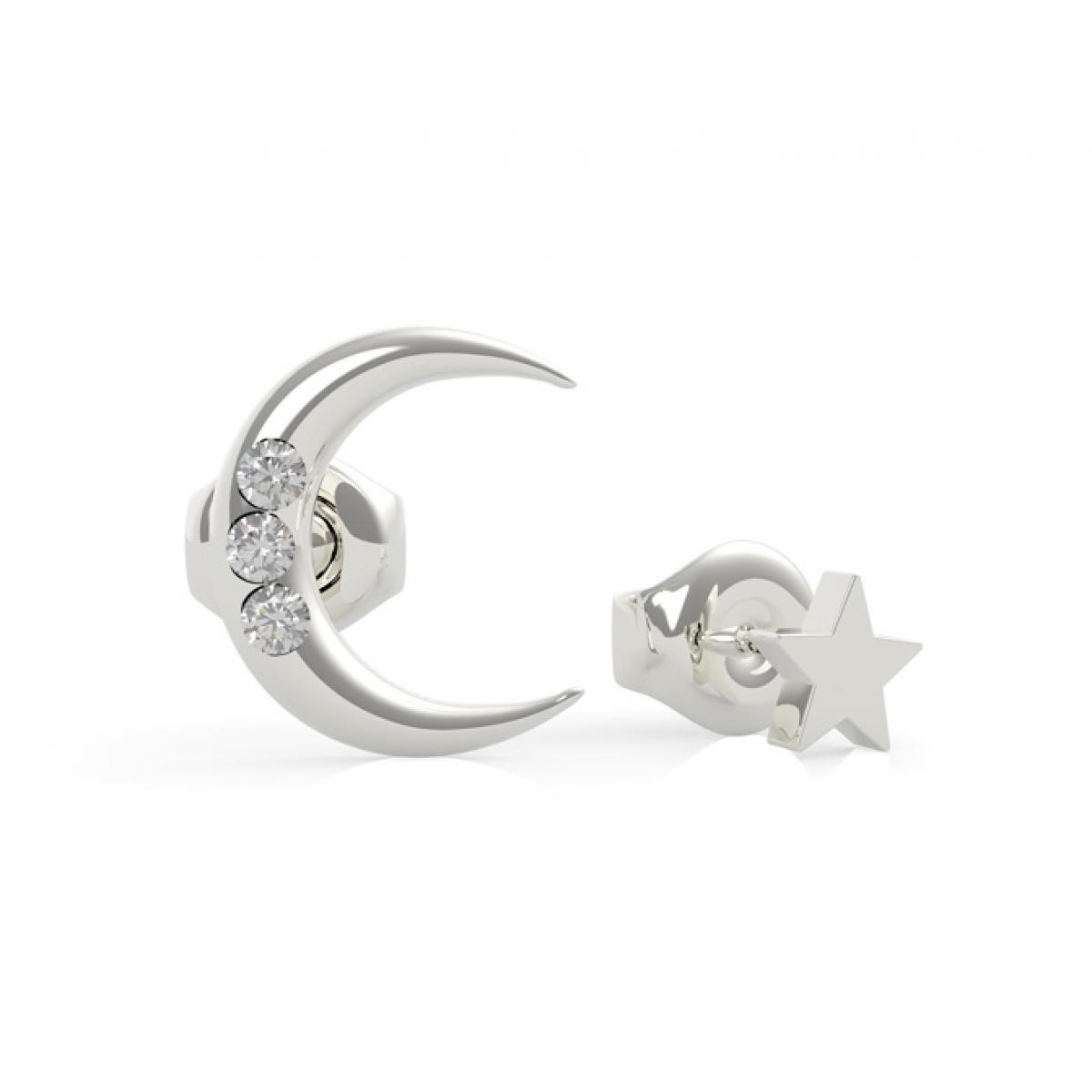 Promo : Boucles d'Oreilles Guess GET LUCKY UBE29009 - puces dépareillées acier rhodié lune et étoile
