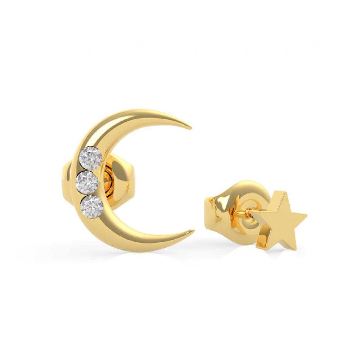 Promo : Boucles d'Oreilles Guess GET LUCKY UBE29010 - puces dépareillées acier doré lune et étoile