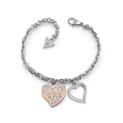 Bracelet Guess HEART WARMING UBB78095 - Bracelet acier multi chaînes pampille cœur Cristaux Swarovski Femme