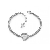 Bracelet Guess HEART WARMING UBB78096 - Bracelet acier deux chaînes cœur cristaux Swarovski Femme