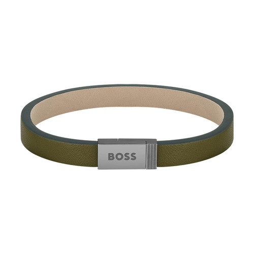 Hugo Boss Bijoux - Bracelet Homme en Cuir Gris - Bijoux Verts