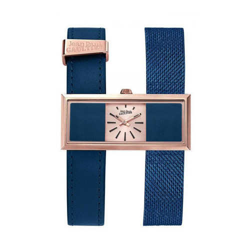 Montre Femme Jean Paul Gaultier 8505013 - Double Bracelet Milanais Acier et Cuir Bleu