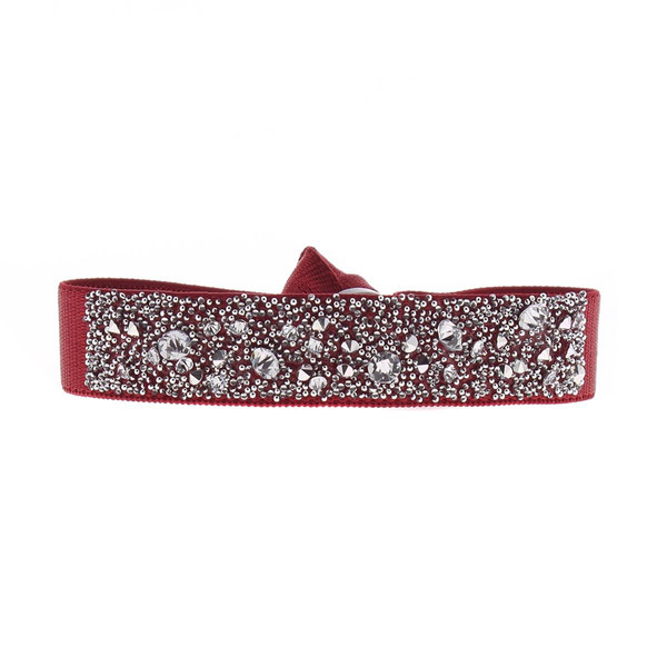 Bracelet Les Interchangeables A38159 - Bracelet Tissu Rouge Cristaux de haute qualité Femme