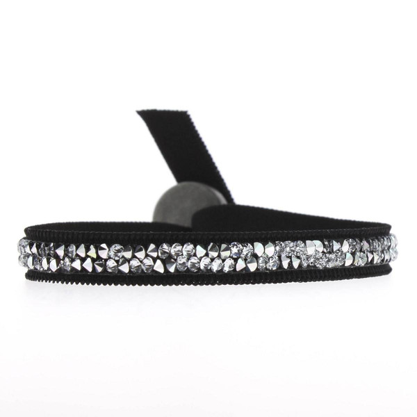 Bracelet Les Interchangeables A24957 - Bracelet Tissu Noir Cristaux de haute qualité Femme