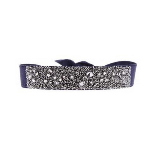 Bracelet Les Interchangeables A36481 - Bracelet Tissu Bleu Cristaux de haute qualité Femme