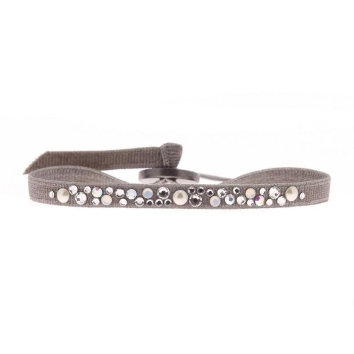 Bracelet Les Interchangeables A36700 - Bracelet Tissu Marron Cristaux de haute qualité Femme