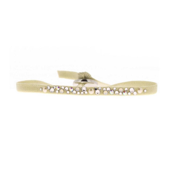 Bracelet Les Interchangeables A37676 - Bracelet Tissu Beige Cristaux de haute qualité Femme