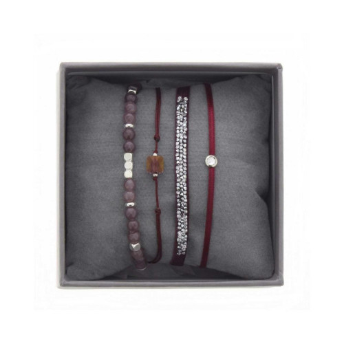 Bracelet Les Interchangeables A38635 - Bracelet Tissu Rouge Cristaux de haute qualité Femme